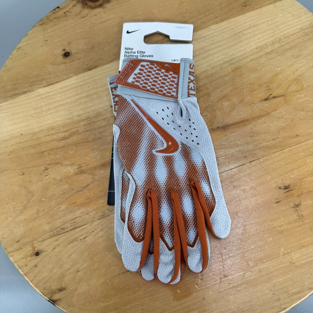 Nike Texas Longhorns Alpha Elite Batting Gloves Mens Size Large Grey Orange NCAA